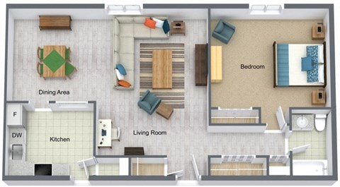 Floor plan for 1 bed, 1 bath, 900 sqft